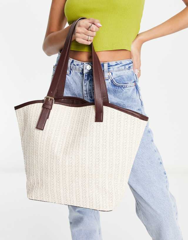 French Connection woven summer tote bag in cream