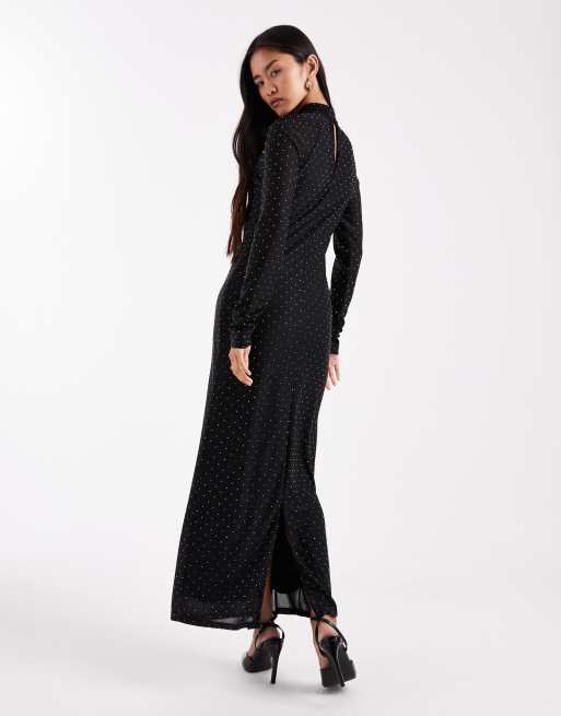 French Connection wrap front detail hotfix midi dress in black, 2 of 4