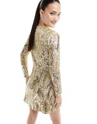 slim fit dress slacks French Connection Emille Sparkle Short Gold Dress main image 0