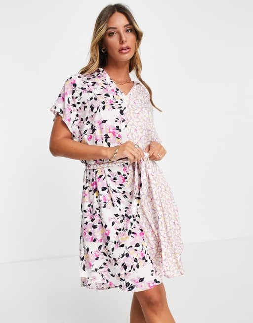 French Connection yulia printed shirt dress in white 