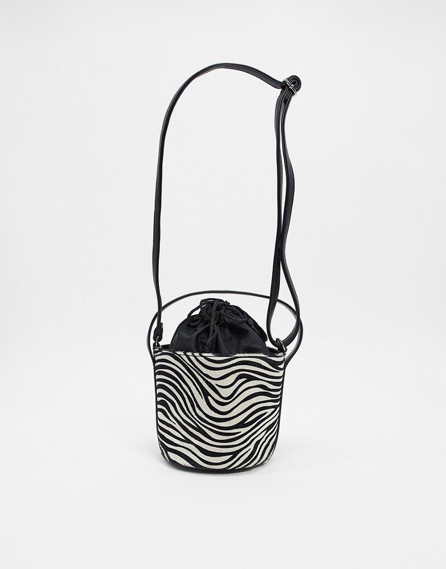 French Connection zebra print bucket bag-Black