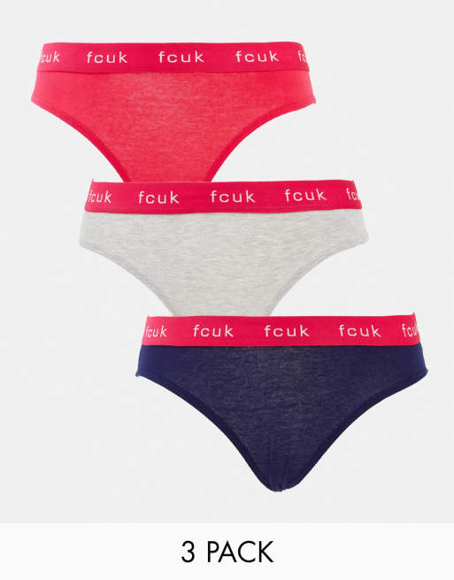 French Connection – Zestaw 3 par fig z logo w kolorze różowym, granatowym i szarym