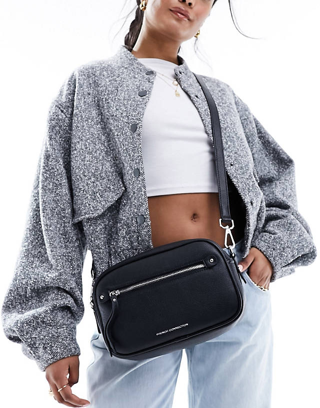 French Connection - zip detail cross body bag in black