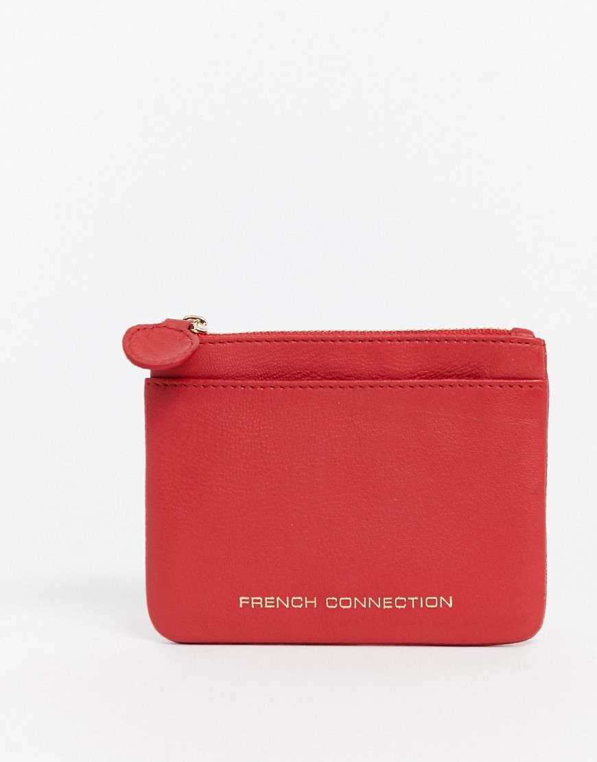 French Connection ZIP LEATHER CARD PURSE IN RED