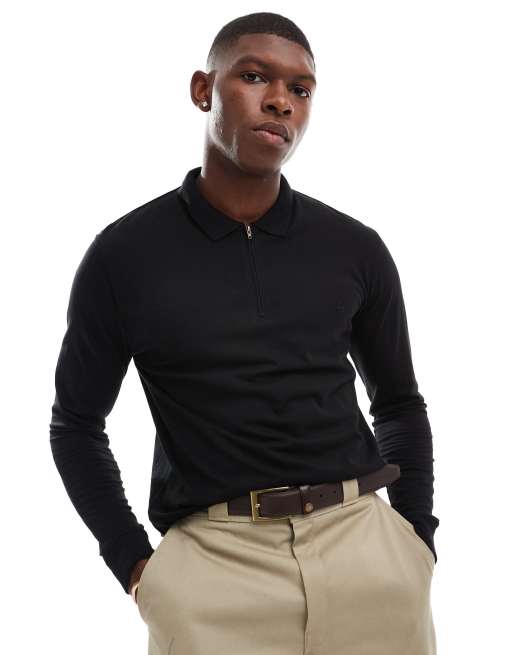 French Connection zip polo shirt in black ASOS