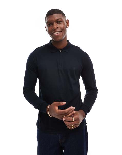 French Connection zip polo shirt in navy - view 1