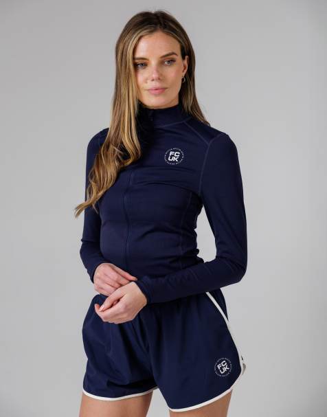 French Connection Zip up high neck slim fit fcuk sports jacket in navy - view 1