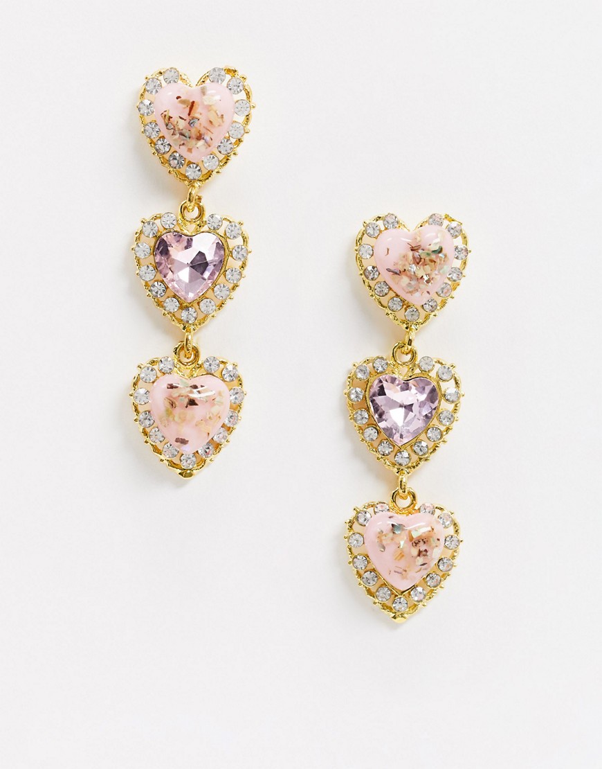 French Fashion House drop earrings in pink crystal hearts