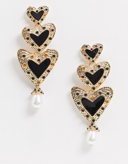 French Fashion House Halston heart tier earrings with pearl detail