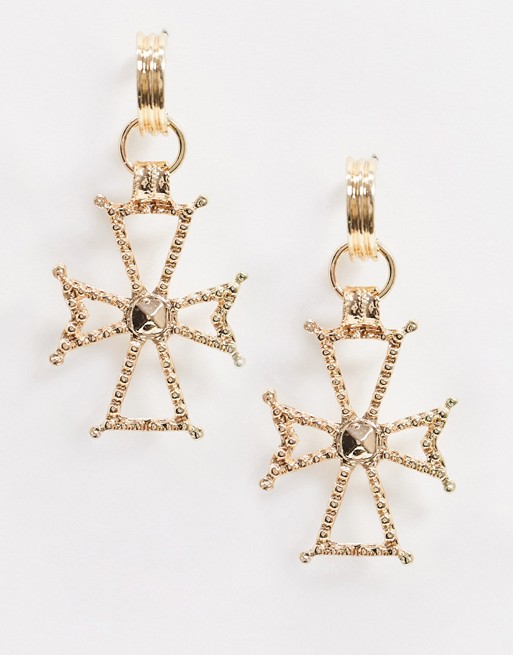 French Fashion House Sinner hoop earrings with oversized cross detail