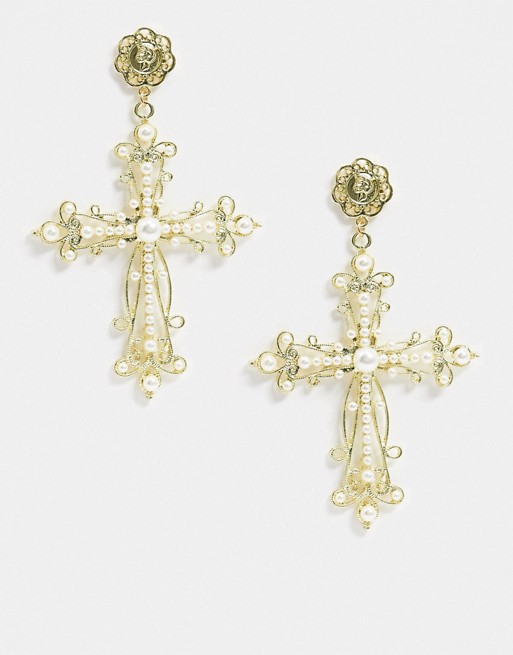 French Fashion House Vatican cross earrings in gold