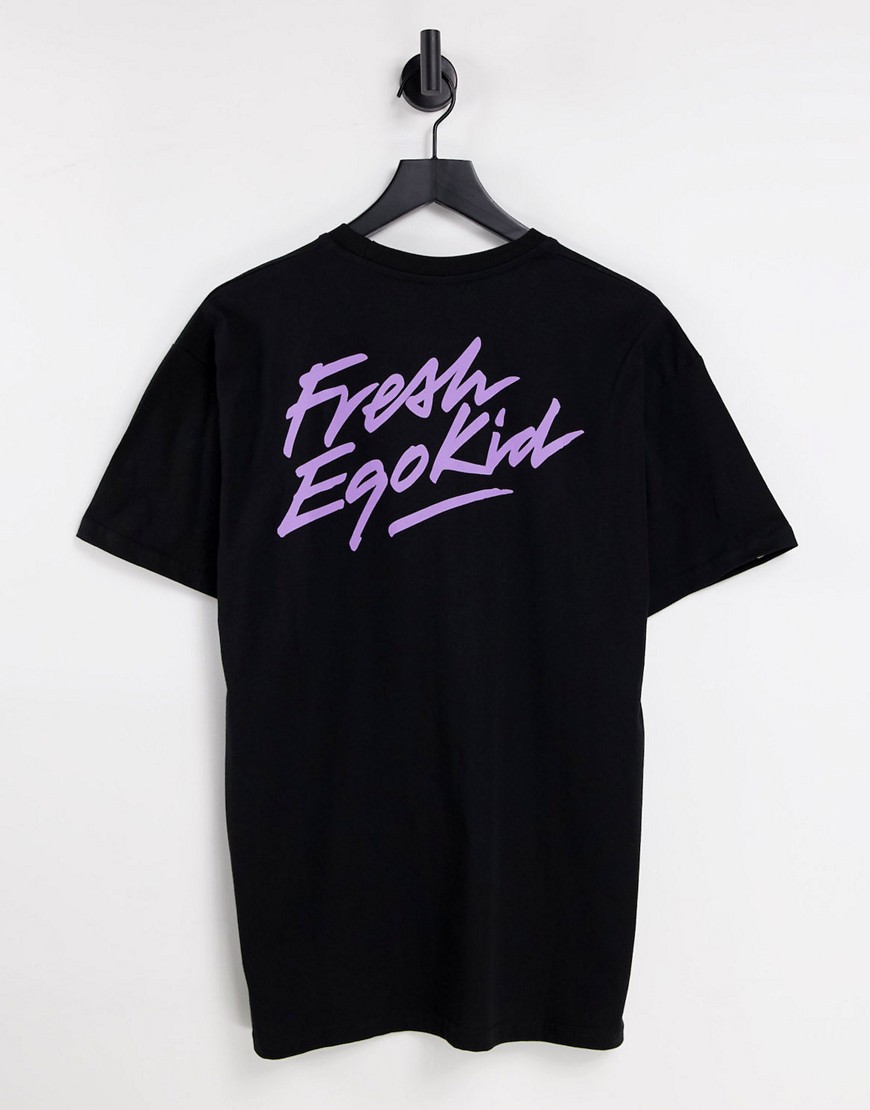 Fresh Ego Kid oversized tee with front and back print in black
