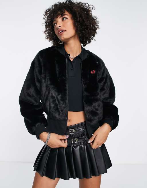 Frey Perry x Amy Winehouse heart detail faux fur bomber jacket