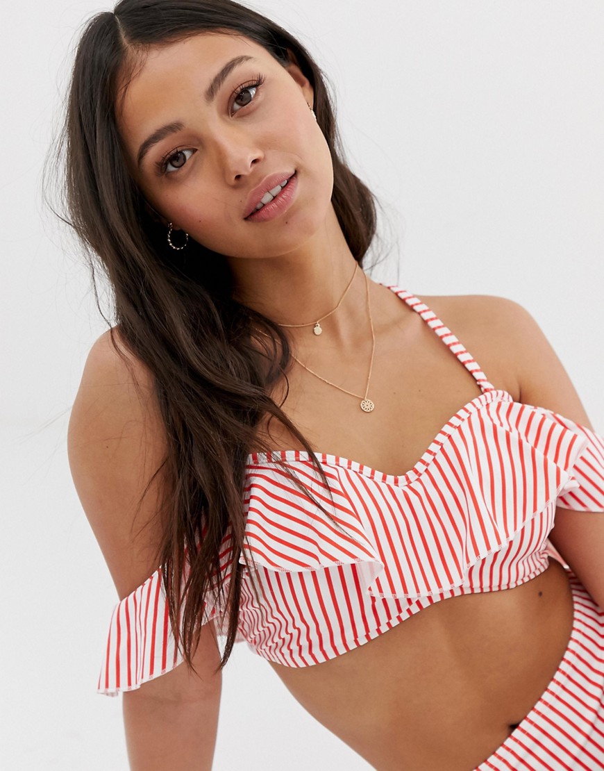 Freya - Totally Stripe - Bardot-bikinitop met beugels in rood en wit-Multi