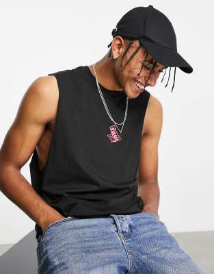Friend or Faux – Ärmelloses Trägertop in Schwarz mit Print im Drowning-Stil