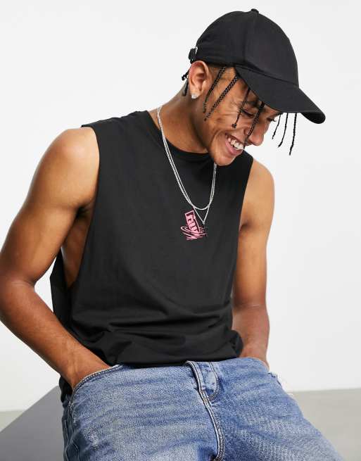 Friend or Faux drowning style printed sleeveless singlet in black