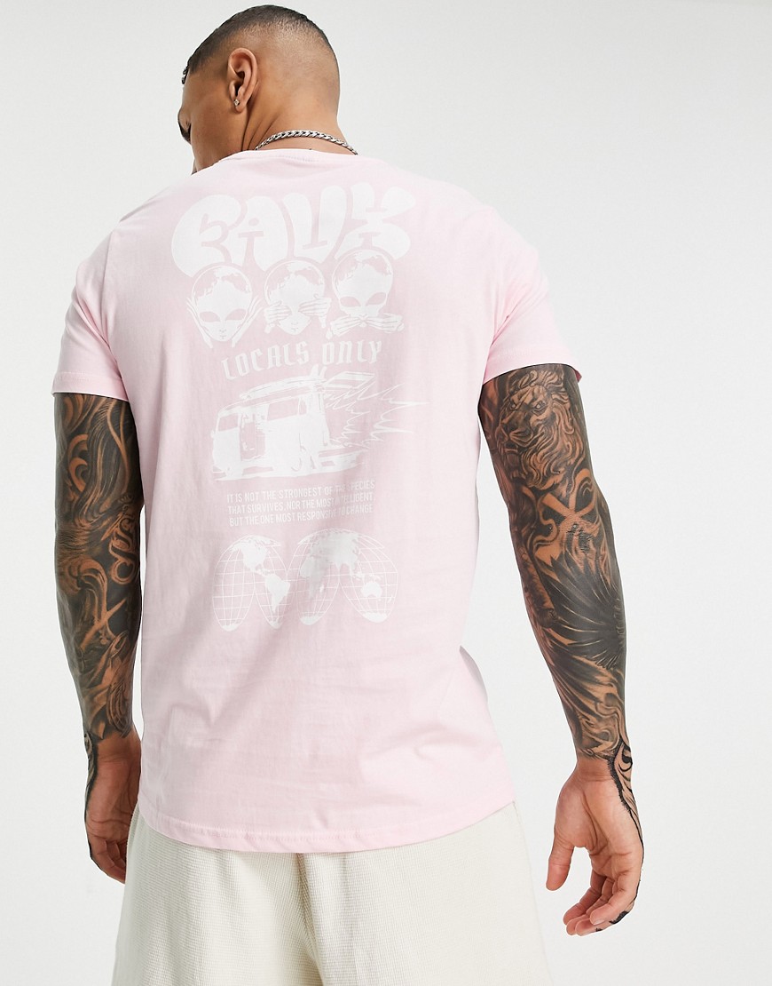Friend or Faux higher being printed t-shirt in pink-Black