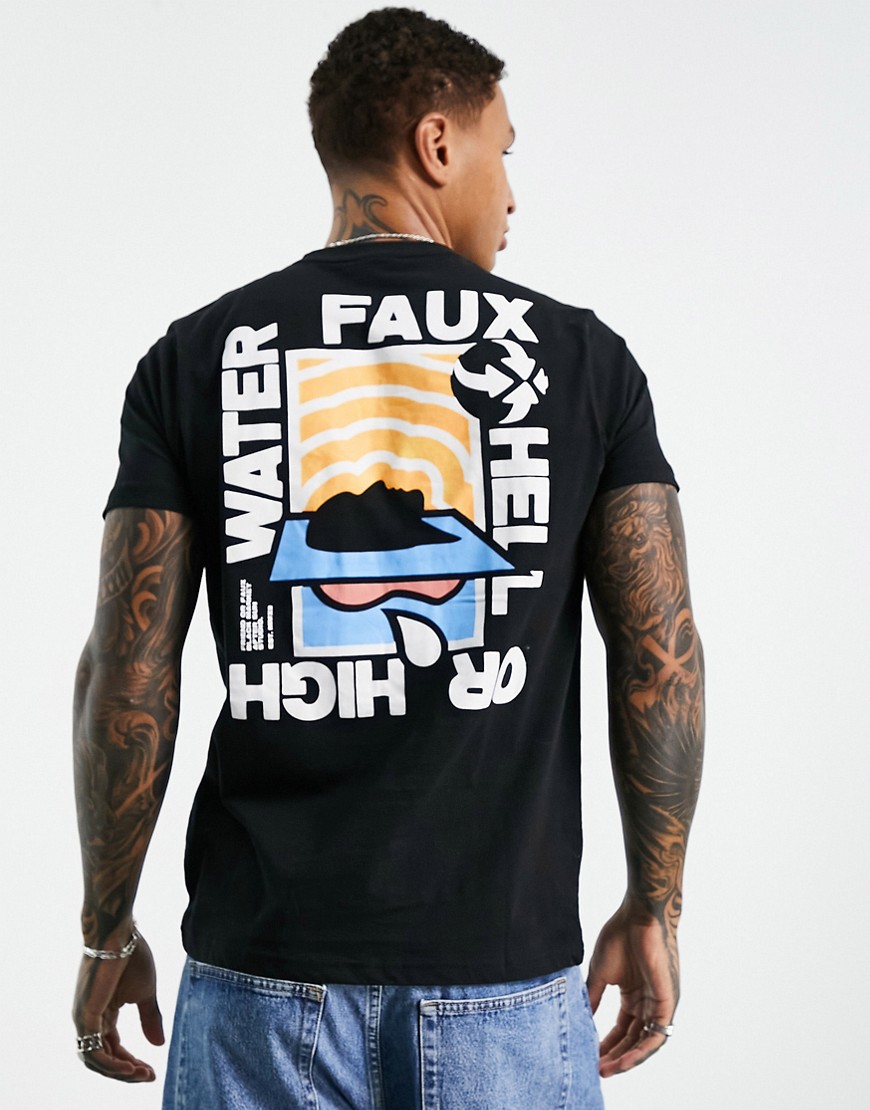 Friend or Faux highwater back print graphic t-shirt in white-Black