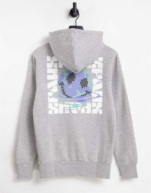Friend or Faux - Hoodie met print van smeltend gezichtje op de achterkant in grijs