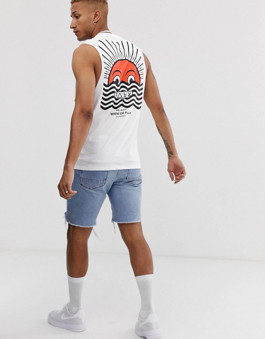 Friend or Faux - horizon - T-shirt senza maniche con stampa sul retro-Bianco