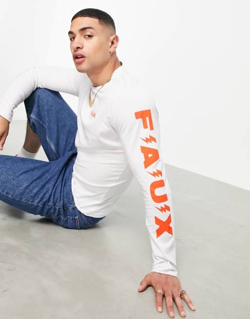Friend Or Faux – Inset – Langärmliges Shirt in Weiß