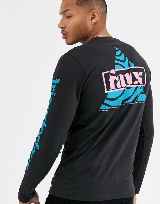 Friend or Faux layout back print graphic long sleeve t-shirt