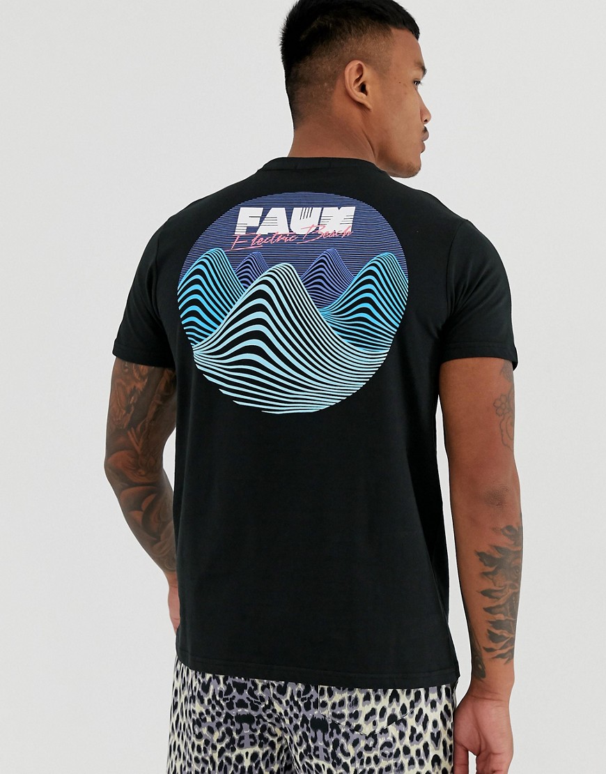 Friend or faux - T-shirt con stampa di onda di tensione sul retro-Nero