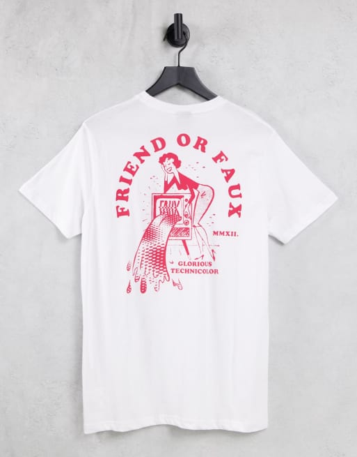 Friend or Faux technicolour back print graphic t-shirt in white