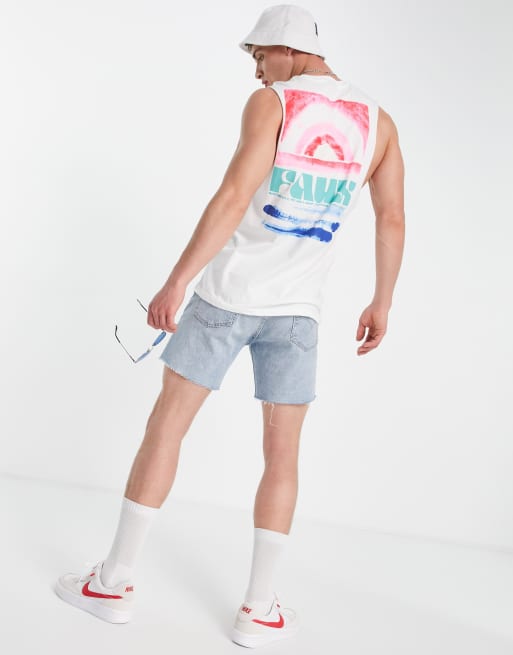 Friend or Faux watermark printed sleevless vest in white