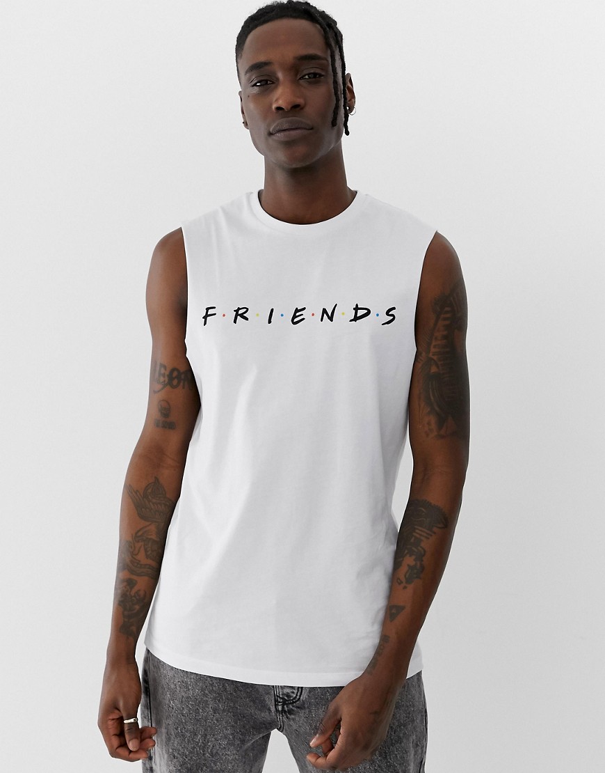 Friends ærmeløs t-shirt med dyb udskæring under armen fra ASOS DESIGN-Hvid