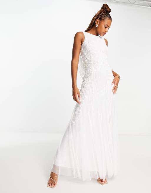 Frock and Frill all over embellished maxi dress with cowl back in ivory