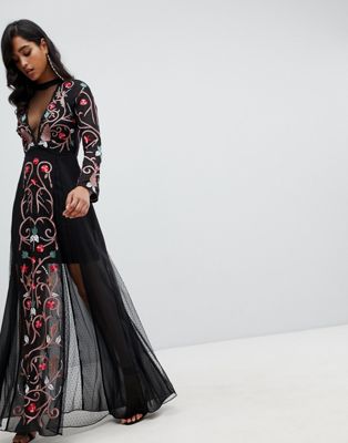 Frill all over embroidered maxi dress 