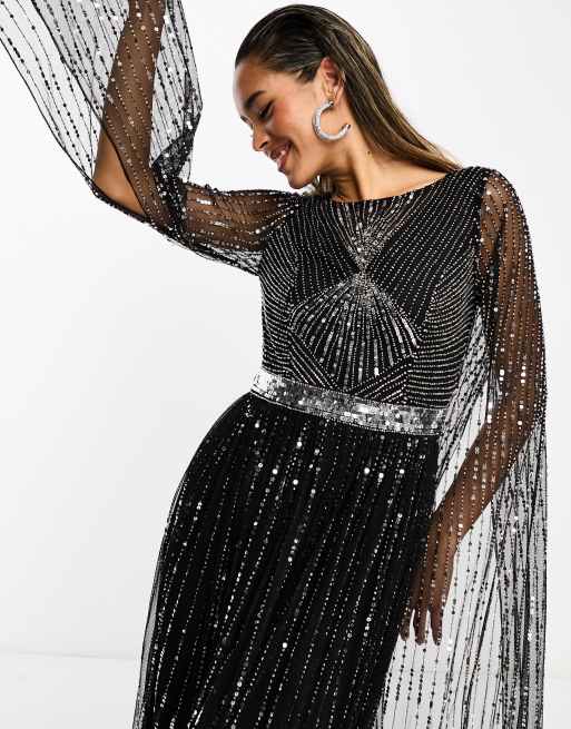 frock and frill sequin dress Frock and Frill embellished midi pencil dress in black