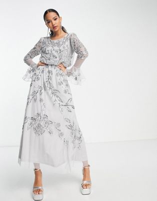 Frock and Frill allover embellished midaxi dress in grey