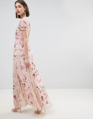 frock and frill embroidered maxi dress