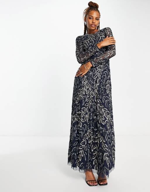 Frock and Frill allover premium embellished maxi dress in navy | ASOS