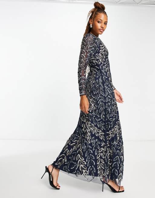 Frock and Frill allover premium embellished maxi dress in navy, 2 of 4