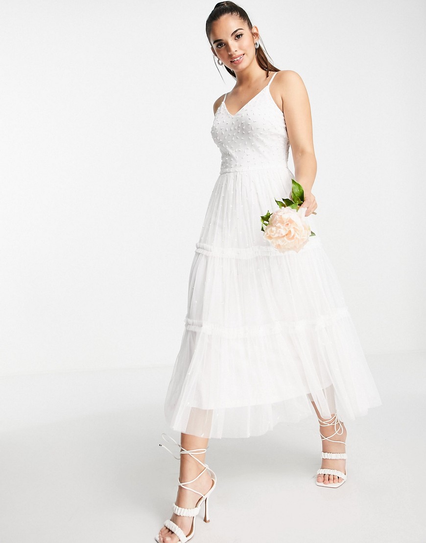 Frock and Frill Bridal cami midi dress in ivory-White