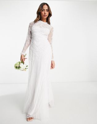 Frock and Frill Bridal embellished long sleeve maxi dress in ivory
