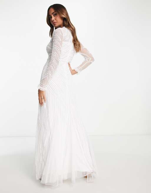 Frock and Frill Embroidered Maxi Dress With Tie Waist in White