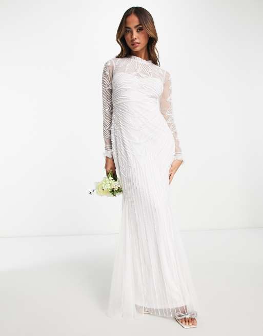 Frock and Frill Bridal embellished long sleeve maxi dress in ivory