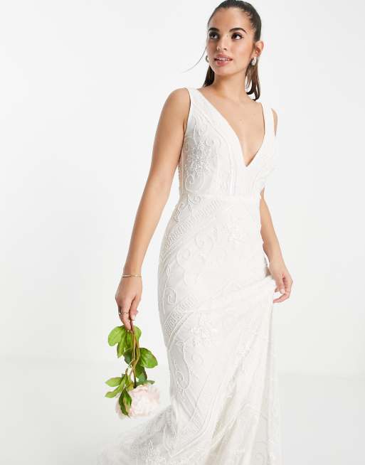 Frock and Frill Bridal embellished maxi dress in white