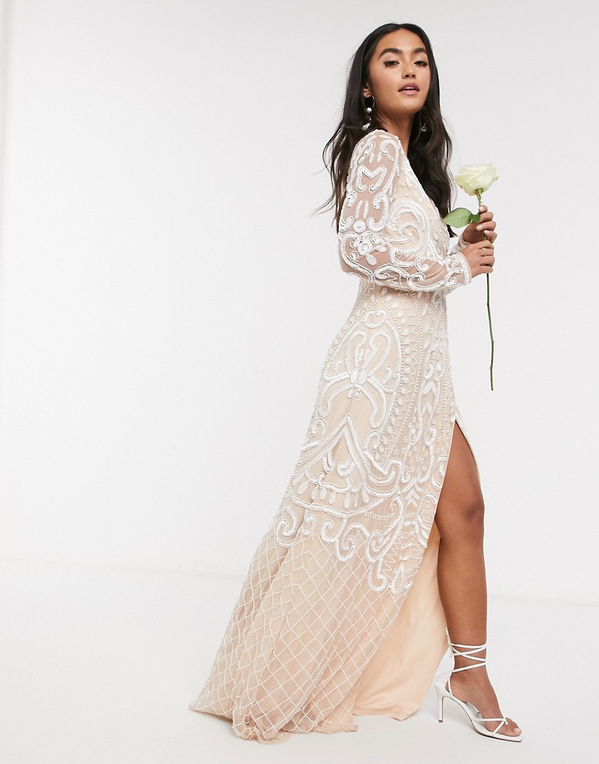 Frock And Frill Bridal Embellished Maxi Dress In White