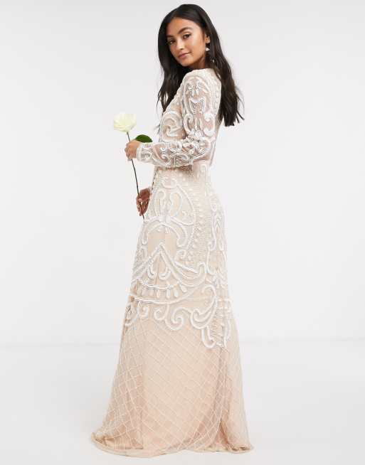 Frock and Frill Bridal embellished maxi dress in white