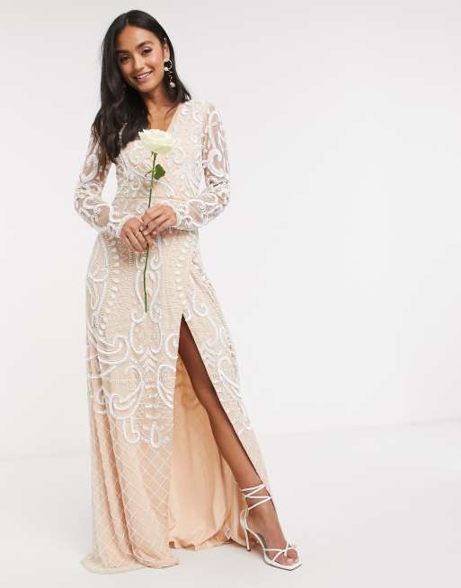 Frock and Frill Bridal embellished maxi dress in white