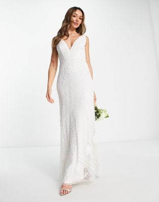 Frock and Frill Bridal embellished maxi dress in white