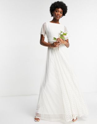 Frock and Frill Bridal embroidered midaxi dress with floaty skirt in white  - ASOS Price Checker