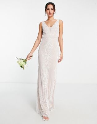Frock and Frill Bridal premium embellished v neck maxi dress in ivory