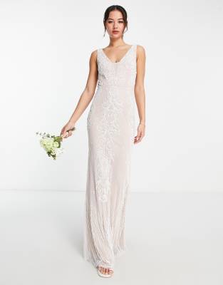 Frock and Frill Bridal premium embellished v neck maxi dress in ivory