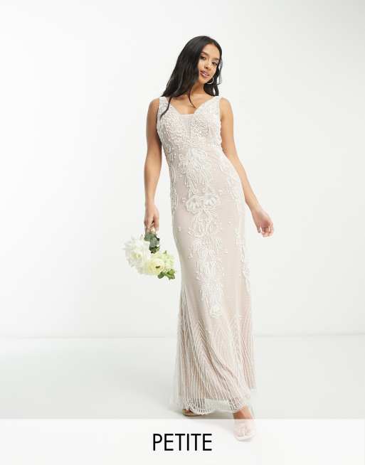 Frock and Frill Bridal Premium – Zdobiona sukienka maxi z dekoltem w szpic w kolorze kości słoniowej